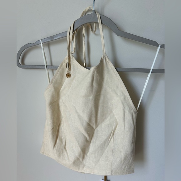 House of Harlow 1960 cream floral Halter & Wide Leg pant Set - Picture 2 of 6